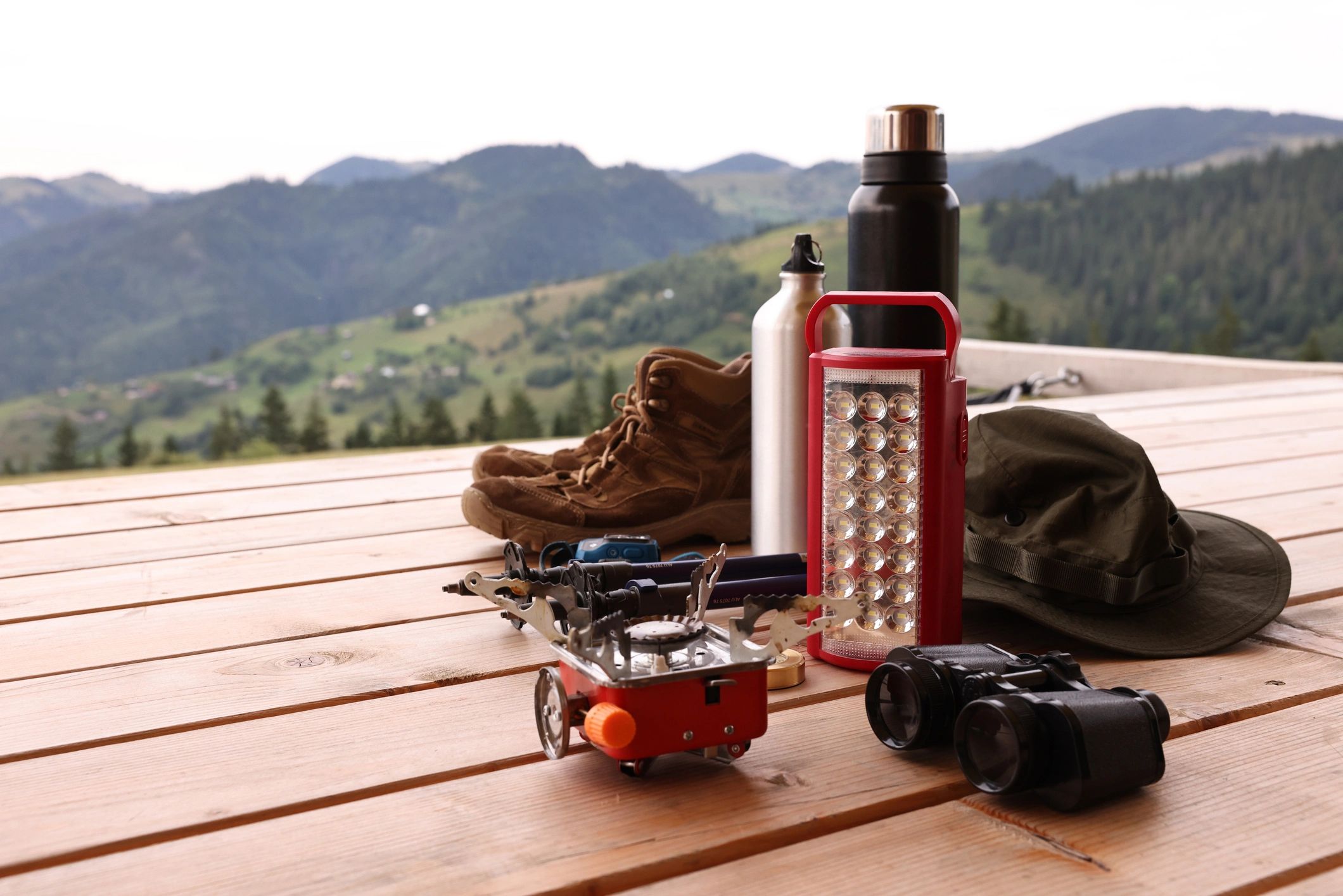 Rugged equipment and tools laid out